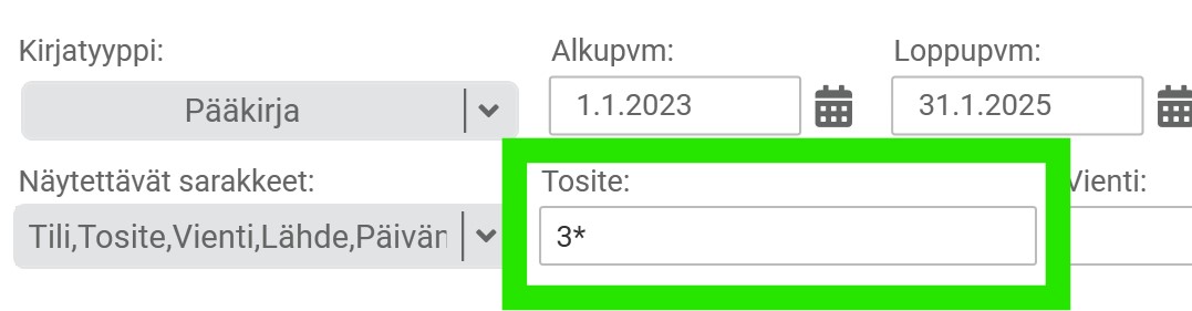 pääkirja ja päiväkirja suodatukset